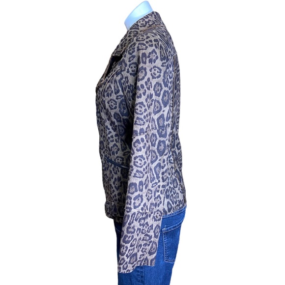FATE AND FORTUNE Leopard Jacket Cheetah Print Zipper Moto Brown Womens Medium - Picture 6 of 10